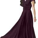 KOH KOH Womens Sexy Cap Short Sleeve V-Neck Flowy Cocktail Gown, Small