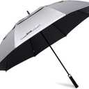 G4Free 54 Inch UV Protection Golf Umbrella Auto Open Vented Double Canopy Oversize Extra Large Windproof Sun Rain Umbrellas (Black Silver)