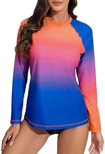 Halcurt Womens Long Sleeve Rash Guard Swim Shirts with Built in Bra UPF50+ Sun Protection Swimsuit Top, Large