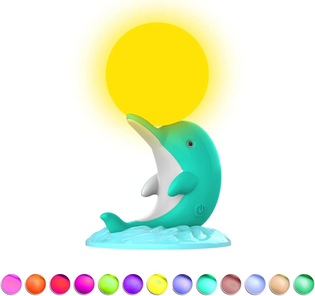 Dolphin Star Night Light Projector - 360 Rotating Starry Night Lamp, ABS Bedside Touch Control for Kids Room, Nursery Decor (Blue)