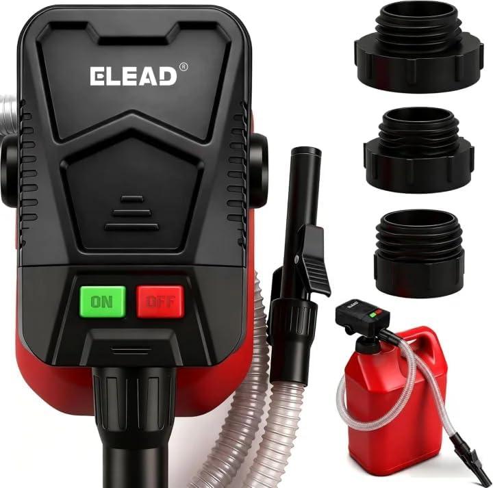 Battery-Powered Fuel Transfer Pump - 3.2 GPM No Spill Portable Gas Can siphon Pump with 3 Adapters, Extra Long Hose, Fuel Pump for Oil, Diesel, Gasoline (Batteries Not Included) (New Version)