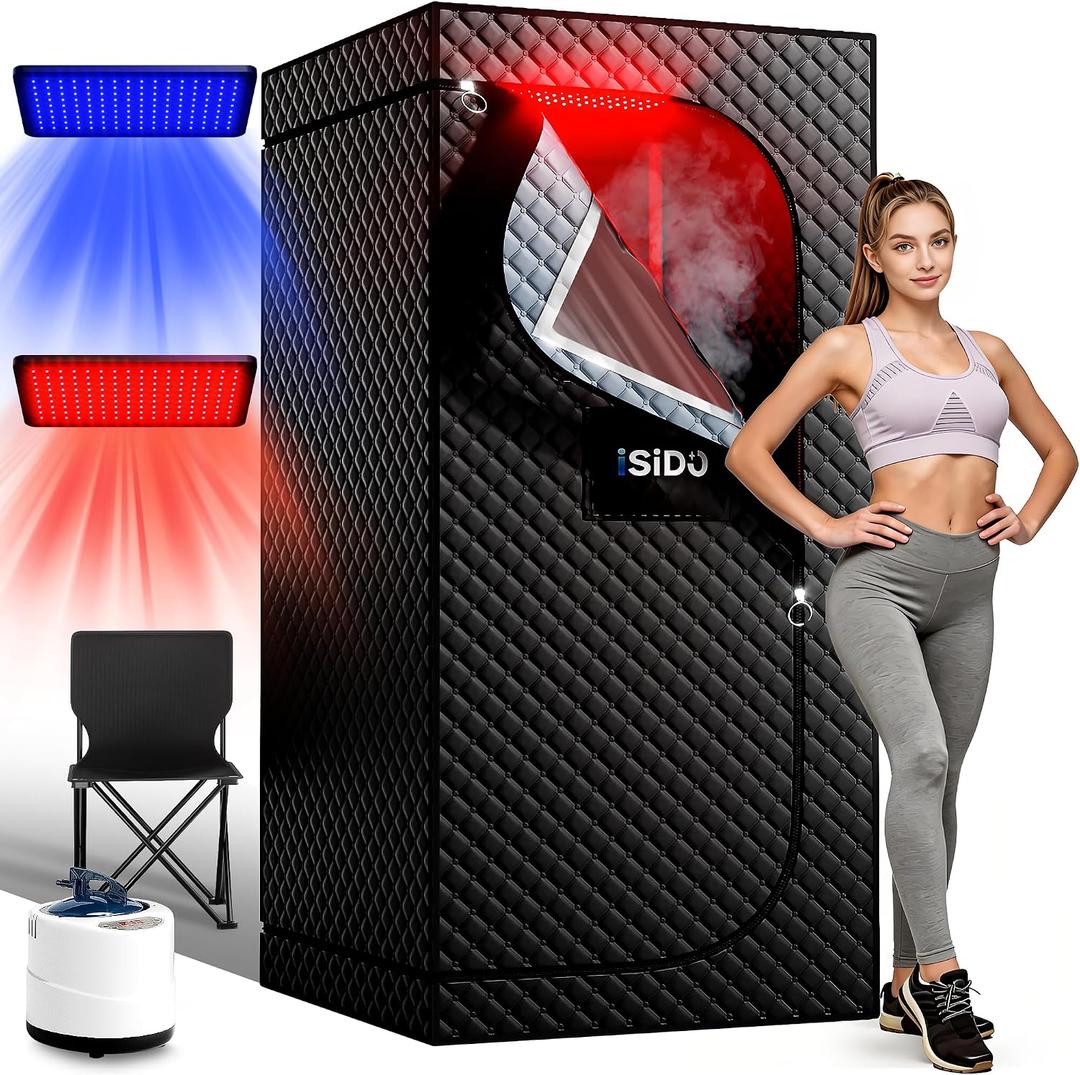 Infrared Steam Sauna with 660nm 470nm 850nm Red & Blue Light Therapy | Portable Steam Sauna with Infrared Light Panel, 3L 1300W Steamer, Folding Chair, Sauna Tent Personal Sauna Indoor Home Sauna