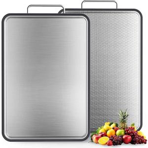 INZOO Double-Sided Stainless Steel Cutting Board for Kitchen, 16''×11'' Scratch-Resistant Cutting Board for Meat, Vegetables & Fruits, Rust-Resistant Chopping Board with Juice Groove on Both Sides