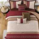 King Comforter Set Burgundy Beige Taupe, Luxury 7-Piece Bedding