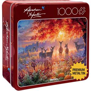 Buffalo Games Abraham Hunter Deer Scene 1000 Piece Jigsaw Puzzle - Collector's Tin, 26.6 x 19 in, Ages 14+ - Precision-Cut Pieces - Poster Included - Nature Puzzle for Adults