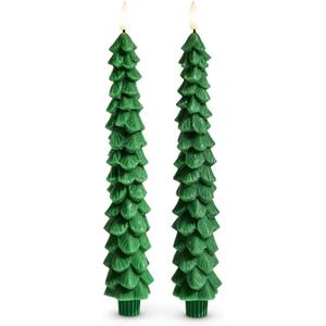 RAZ Imports Green Tree Taper Candle, Set of 2, 10.5-inch Height, Christmas Decor
