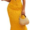 SISKIN Sexy Halter Backless Maxi Dress Sleeveless Deep V Neck Dress Beach Party Long Dresses (Yellow, S)