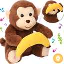 Hopearl Peek A Boo Monkey with Banana Interactive Repeats What You Say Plush Toy Musical Singing Talking Stuffed Animal Adorable Electric Animate Birthday Festival, Brown, 11''