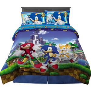 Franco Kids Bedding Super Soft Comforter and Sheet Set, 5 Piece Full Size, Sonic The Hedgehog, Anime