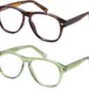 AMOMOMA Retro Aviator Reading Glasses for Women,Men,Men Blue Light Blocking Computer Readers Spring hinge AM6186 (Ac2.tortoise+c4.transparent Green)