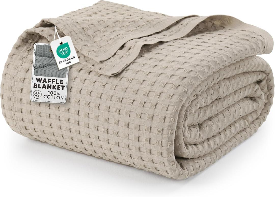 Utopia Bedding Khaki 100% Cotton Waffle Blanket 300 GSM [Twin - 90x72 Inch] Soft Lightweight Breathable Bed Blanket for All Season, Khaki 