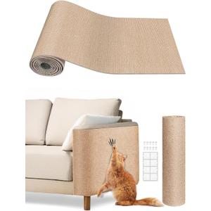 78.7"x15.8" Cat Scratch Mat Furniture Protector, Eco-Friendly DIY Trimmable Self-Adhesive Cat Scratching Pad, Couch Wall Sofa Guard, Reusable Claw Scratching Protector (Beige)