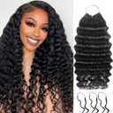 Pre-Separated Human Crochet Hair Deep Water Wave Curly Miracle Knots Crochet 100% Human Hair Bundles Braiding Hair 14 Inch 50g Knotless Feather Invisible Crochet Hair Extensions for Women, Black