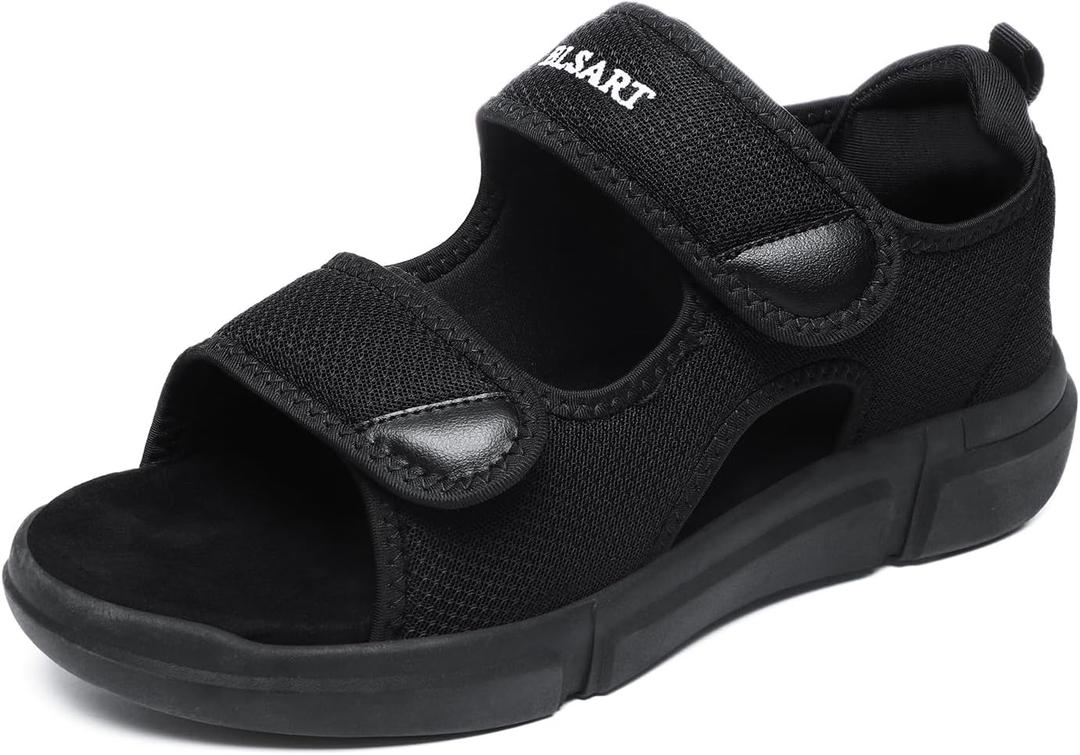Diabetic Sandals for Men Wide Toe Swollen Feet Adjustable for Foot Pain ReliefOpen Toe Casual Athletic Sandals for Outdoor Beach Travel Summer (Mx-160-black)