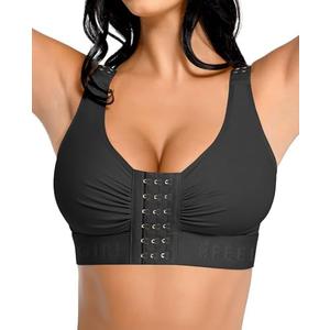FeelinGirl Women Front Closure Post Surgery Compression Everyday Bras for Mastectomy Support with Adjustable Straps Wirefree Black L