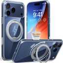TORRAS 360 Magnetic Stand for iPhone 17 Pro Case, [Fit for MagSafe] [Rotatable Ring Kickstand] [4X Mil-Grade Shockproof] Slim Phone Cover, Camera Button, Crystal Clear, Transparent, Ostand O3 Fitness
