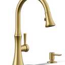 Kohler R28706-SD-2MB Kaori Single Handle Kitchen Faucet with Pull Down Sprayer and Soap Dispenser, Vibrant Brushed Moderne Brass