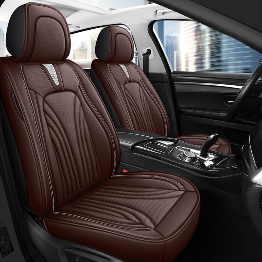 Car Seat Covers for 2 Seats - Nappa Leather 3D Foam Back Support, Super Breathable, All Season Car Seat Cushion with Storage Bags, Universal Fit for Most Cars, Colour- Coffee Brown