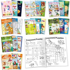 24 Mini Activity Books for Kids Party Favors ages 4-8 8-12, Fun and Challenges include Mazes, Dot to Dot, Word Search, Word Scramble and More for Goodie Bag Stuffer Classroom Activity