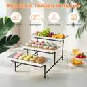 3 Tier Servings Tray for Party, 12"x6" Tiered Serving Platters with Steel Display Stand for Sevring Food,Cookies,Veggie, Dessert,Fruit, Black