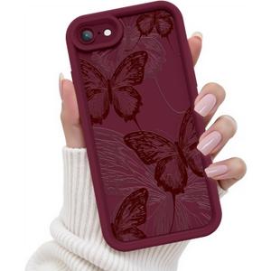 for iPhone SE/8/7 Case, Creative Butterfly Pattern Design for Girl Women, Soft Silicone Shockproof Anti-Scratch Protection Phone Cover for iPhone SE/8/7 (Burgundy Red Butterfly)