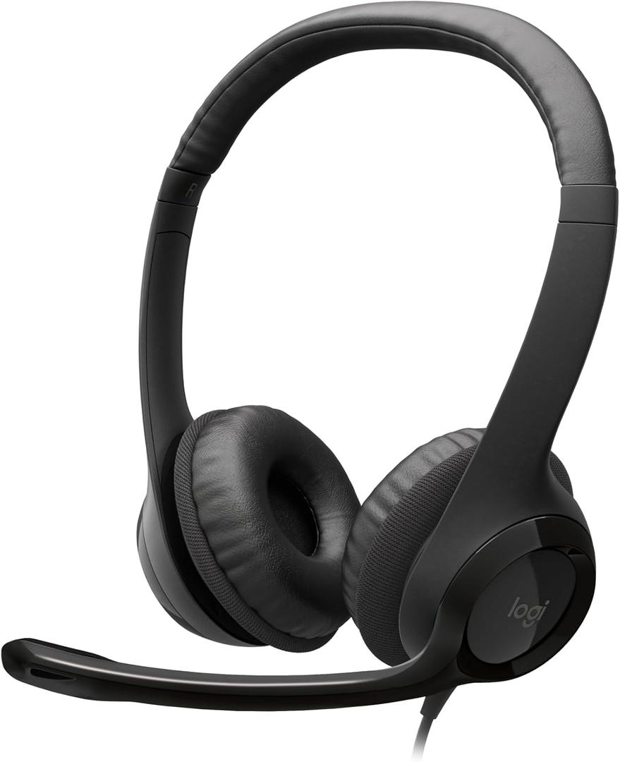 H390 USB Headset with Microphone for PC and Mac, USB-C Wired Headset with Stereo Sound, Noise-Canceling Mics and Inline Controls, Certified for Microsoft Teams, Black