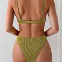 SweatyRocks Women's 2 Piece Bikini Set Striped Print Spaghetti Strap Push Up Swimsuit (Yellow, S)