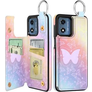 Shorogyt for Moto G Play 2024 Wallet Case with Card Holder - Designer Colorful Butterfly Pattern Kickstand Magnetic Clasp Back Flip Folio Leather Phone Cases for Moto G Play 2024 for Women Men Girls
