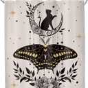 KOMLLEX Boho Cat Moth Shower Curtain for Bathroom Decor 60Wx72H Inches Vintage Tarot Sun Star Goth Gothic Mystic Moon Phase Witchy Floral Leaves Fabric Waterproof Polyester 12 Pack Hooks