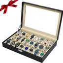 Artilife 24 Slot Watch Box for Men,Watch Display Cases for Men,Glass Top,PU Leather Display Storage Collection Organizer Jewelry Case Organizer with Removable Pillows