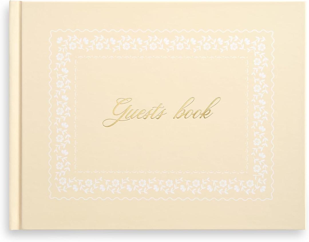 &And Per Se Guest Book for Party, Photo Book, Blank Book and Birthday Guest Book for Special Events, Baby Shower Book to Sign with Blank Lined Pages & Photo Spots (Beige with Pattern)