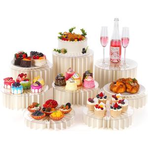 8 Pack Buffet Risers and Stand, Foldable Food Risers for Buffet Table Acrylic Dessert Table Display Set Food Display Risers Cylinder Cake Stands for Party Wedding, Birthday Decoration