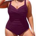 Yonique Women Plus Size One Piece Swimsuits Tummy Control Bathing Suits Twist Front Ruched Swimwear Deep Purple, 14W