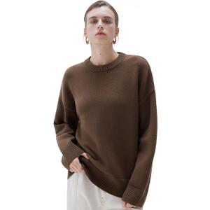 SUUKSESS Women Cashmere Blend Oversized Crew Neck Long Sleeve Pullover Sweaters (Small, Cocoa Brown)