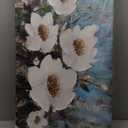 Magnolia Canvas Wall Art for Living Room White and Blue Flower Pictures Textured Floral Painting Bedroom Wall Decor 40x20 Inches