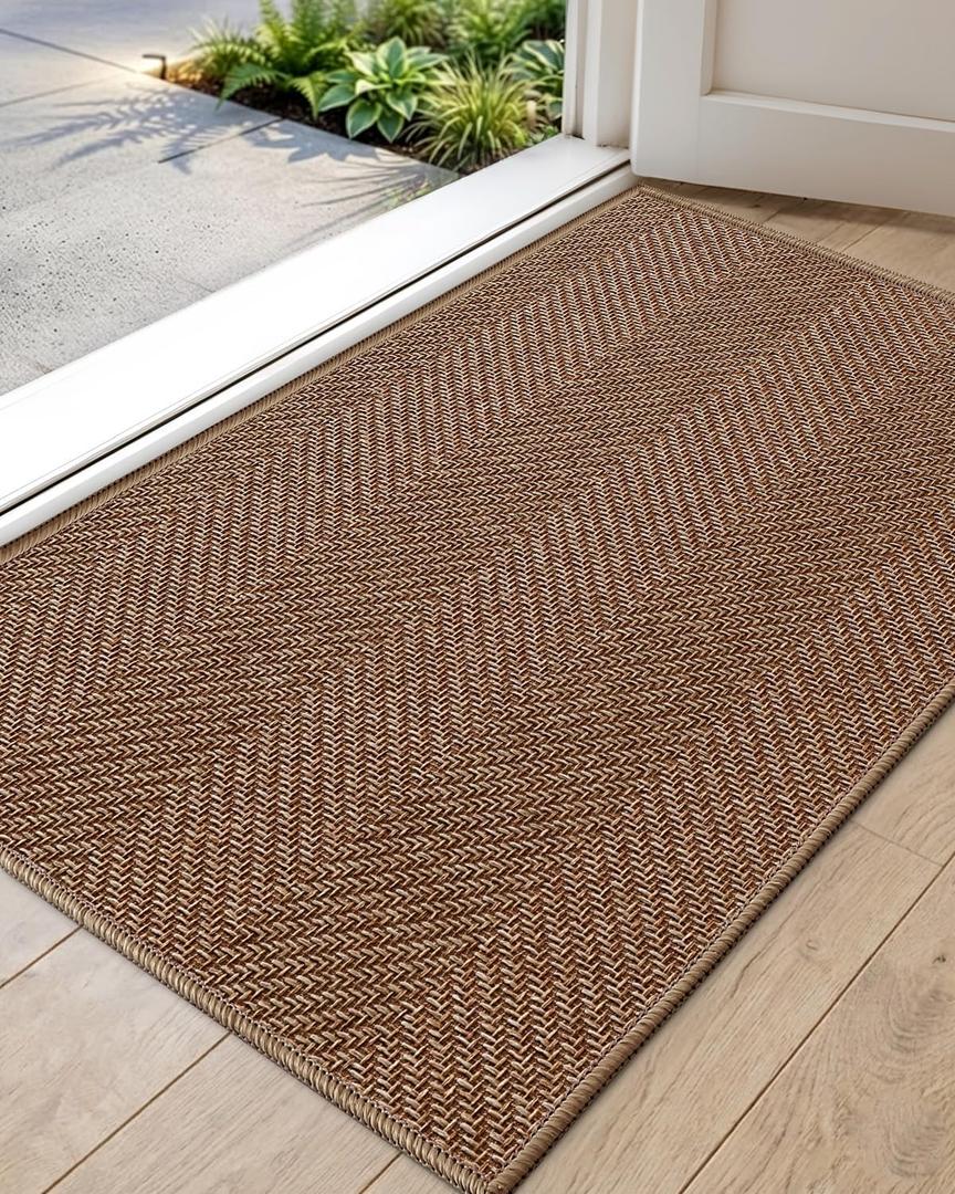 Color&Geometry Ultra Thin Indoor Door Mat 24"x36", Machine Washable Front Door Mat Non Slip, Low Profile Entrance Mat Indoor, Absorbent Carpet for Inside, Entry, Entryway, Classic Brown (FOLD)