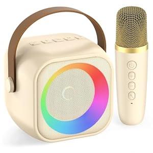 Karaoke Machine for Kids, Karaoke Gifts for Girls Ages 4, 5, 6, 7, 8, 9, 10, 12 +Year Old Birthday Party, 4-12 Years Old Christmas Toys Gift for Girls (Beige 2 Mics)