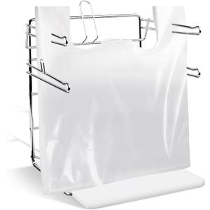 Bag Holder Stand for Plastic Bags  15.7Wx12.4Dx12.4H Metal Grocery Sack Holder and Dispenser Chrome T Shirt Bag Holder Rack Shopping Bag Holders for Grocery Bags for Retail and Store Use