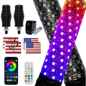 2 Pack Fat Whip Lights, 2ft LED Whip Lights with App & Remote Control, Spring Base, Spiral RGB Chasing Lighted Antenna Whips for Side by Side Music Whip Light for ATV Can-Am SXS Truck Polaris