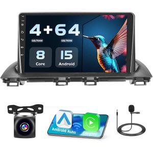 Roinvou 8 Cores 4+64G Android Car Radio for Mazda 3 2014-2018, 9" Touch Screen Carplay Android Auto with 32EQ Bluetooth WiFi GPS Navigation Mirror Link Backup Camera