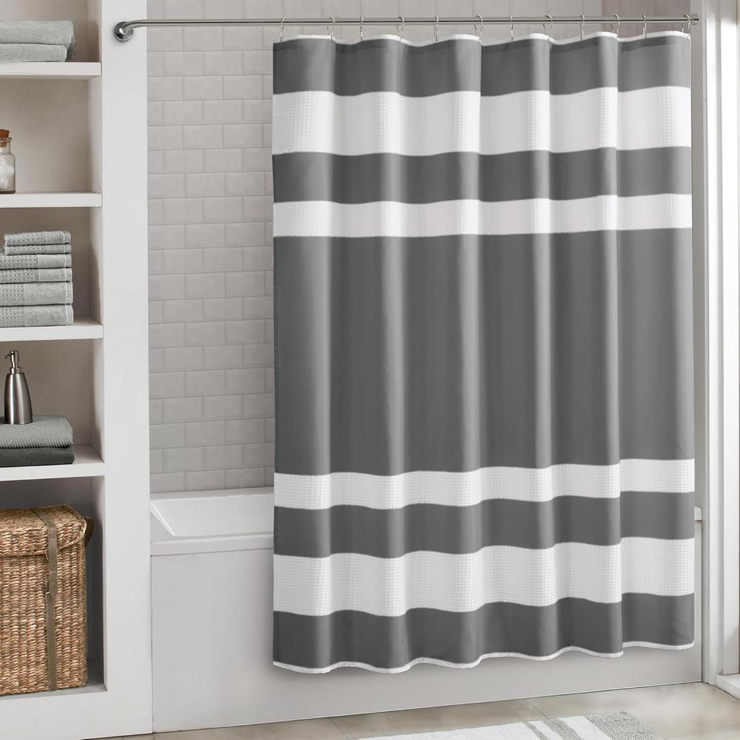 Madison Park Shower Curtain Spa Waffle Weave Long Shower Curtain for Bathroom 3M Scotchgard Moisture Management, Spa Quality Modern Shower Curtains for Bathroom, Long: 72x78 Charcoal