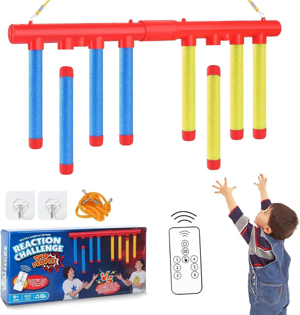 Reflex Drop Sticks Challenge Game - 3 Adjustable Speed Modes for Solo/Dual Play, Hand-Eye Coordination & Reaction Training Toy, Fun Catch Falling Sticks Game for Kids, Adults(Battery Free)