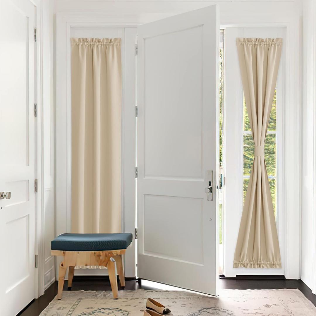 PONY DANCE Sidelight Door Curtain - 70% Blackout Patio Panel Top and Bottom Rod Pocket French Door Curtain for Privacy Bonus Tiebacks, 25 x 72-inch, Biscotti Beige, 1 Panel