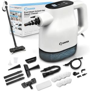 Saker EverSteam Instant-Heat Steam Cleaner for Home,15s Heat-up Handheld Steam Cleaner with Mop Attachment&Fiber Cloths,Portable Continuous Refill Steamer for Cleaning of Floor, Car and Kitchen