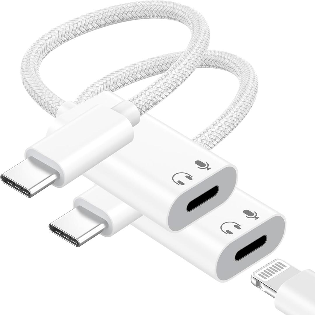 [Apple MFi Certified] USB C to Lightning Headphone Audio Adapter,2 Pack Type C Male to Female Lightning Earphone Converter, Compatible with iPhone 17/16/15 Plus/Pro/Max, iPad, MacBook