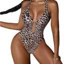 Milumia Women's Leopard Print One Piece Swimsuit Tummy Control Criss Cross Back Bathing Suits, L