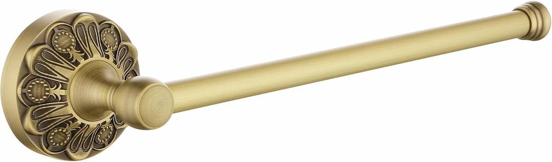 Antique Brass Hand Towel Bar, 12 inch Open-Ended Small Towel Holder Wall Mounted, Vintage Gold Decorative Bathroom Accessories, Brass Petal-Relief Series