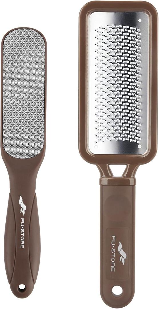 Fu Store 2 Pack Foot Files Callus Remover Stainless Steel Foot Rasp and Dual Sided Feet File Professional Scrubber Pedicure Tools Premium for Feet Care Remove Hard Skin, Brown