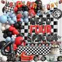 Race Car 4th Birthday Party Balloons Backdrop Need Four Speed Birthday Decorations Supplies Racing Car 4th Birthday Decoration Boys