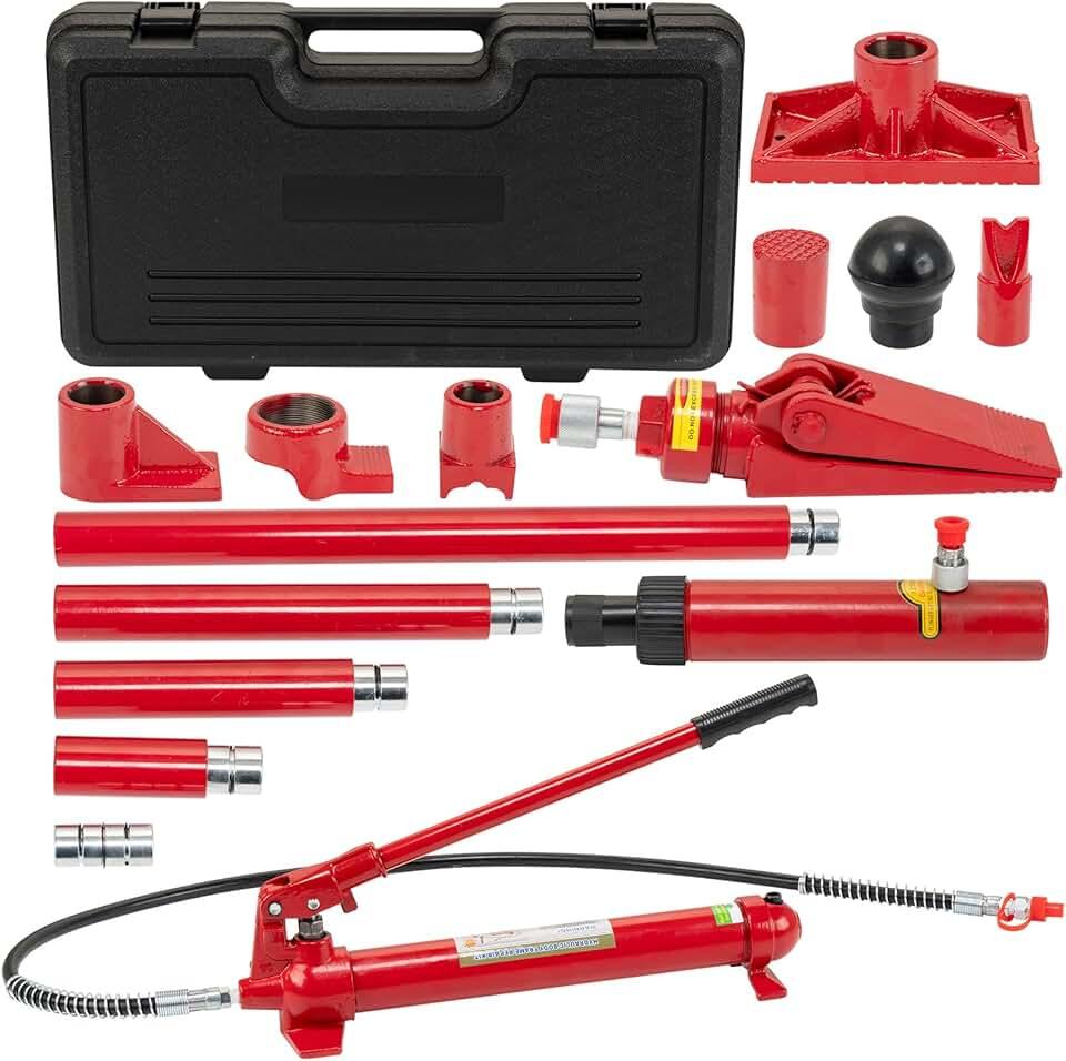 12 Ton Porta Power Hydraulic Kit, Porta Power Kit with 4.6ft/1.4 m Oil Hose, Auto Body Frame Repair Kit with Storage Case for Car Repair, Truck, Garage